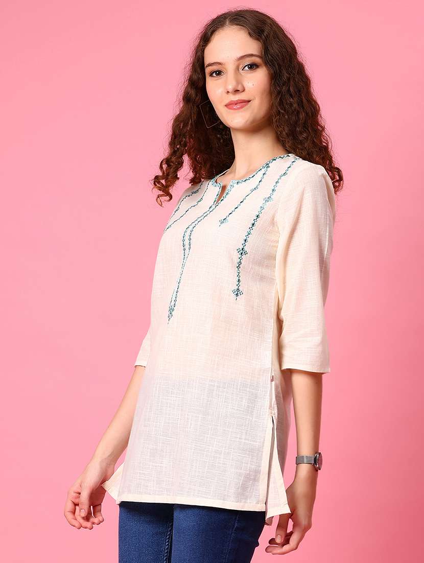 women floral three quarter sleeve straight kurti - 21912507 - Standard Image - 1