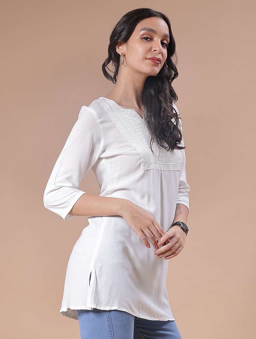 women embroidered three quarter sleeve kurti - 21912539 -  Standard Image - 1