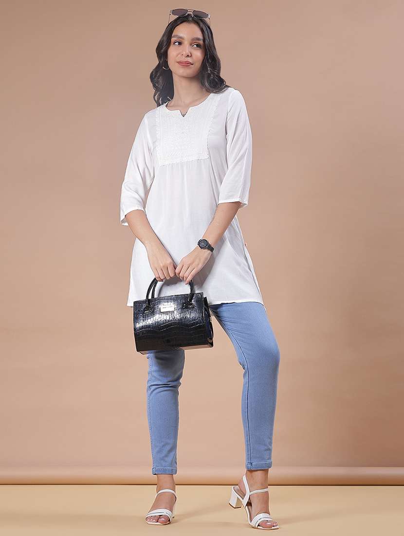 women embroidered three quarter sleeve kurti - 21912539 -  Standard Image - 4