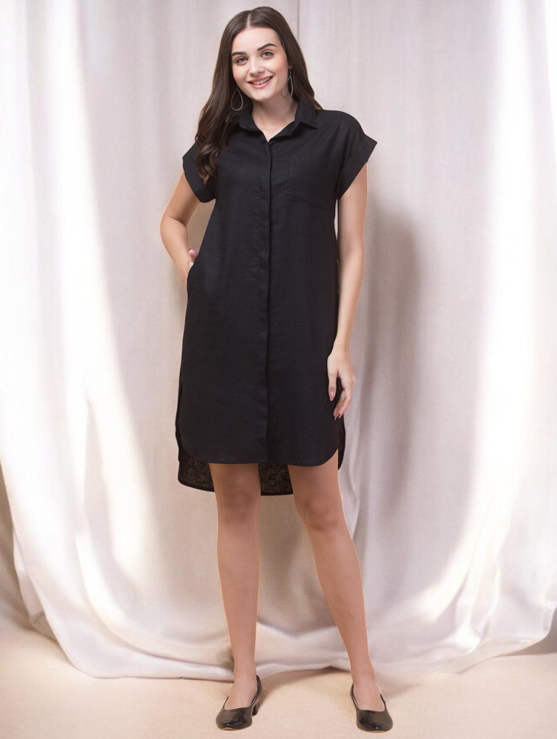 women solid collared high low shirt dress - 21912551 -  Zoom Image - 0