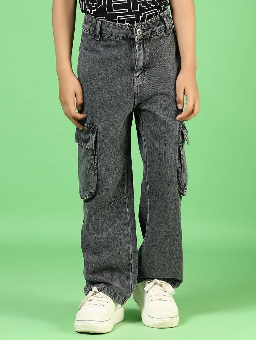 boys solid mid rise relaxed fit cargo - 21913034 -  Standard Image - 1