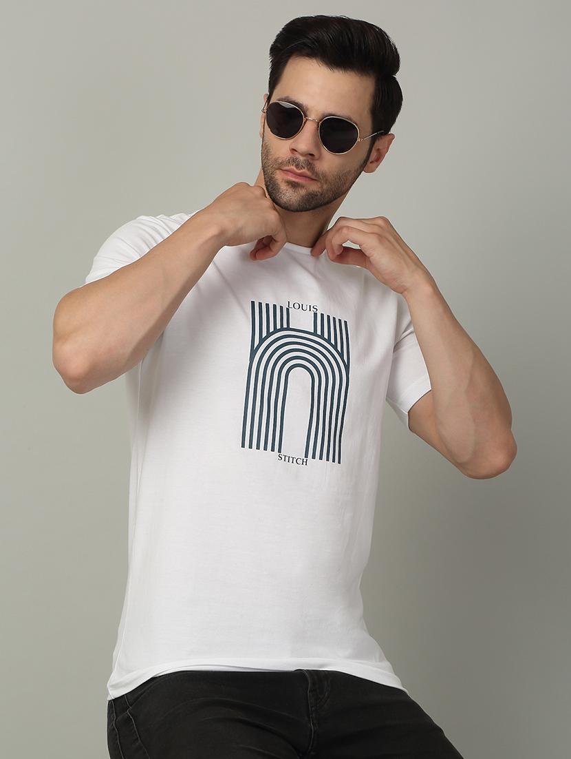 men front print round neck regular fit t-shirt