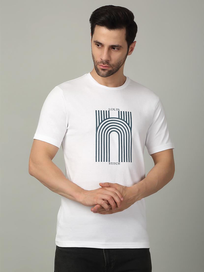 men front print round neck regular fit t-shirt - 21913100 -  Standard Image - 1