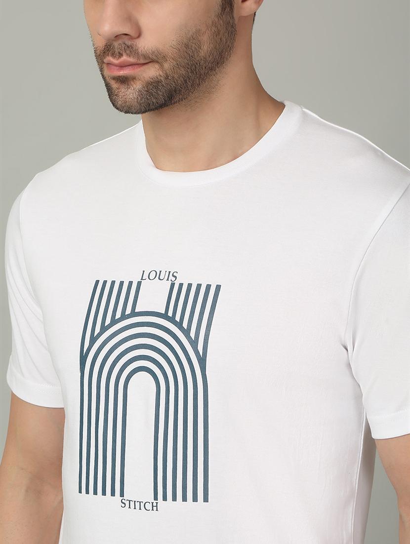 men front print round neck regular fit t-shirt - 21913100 - Standard Image - 4