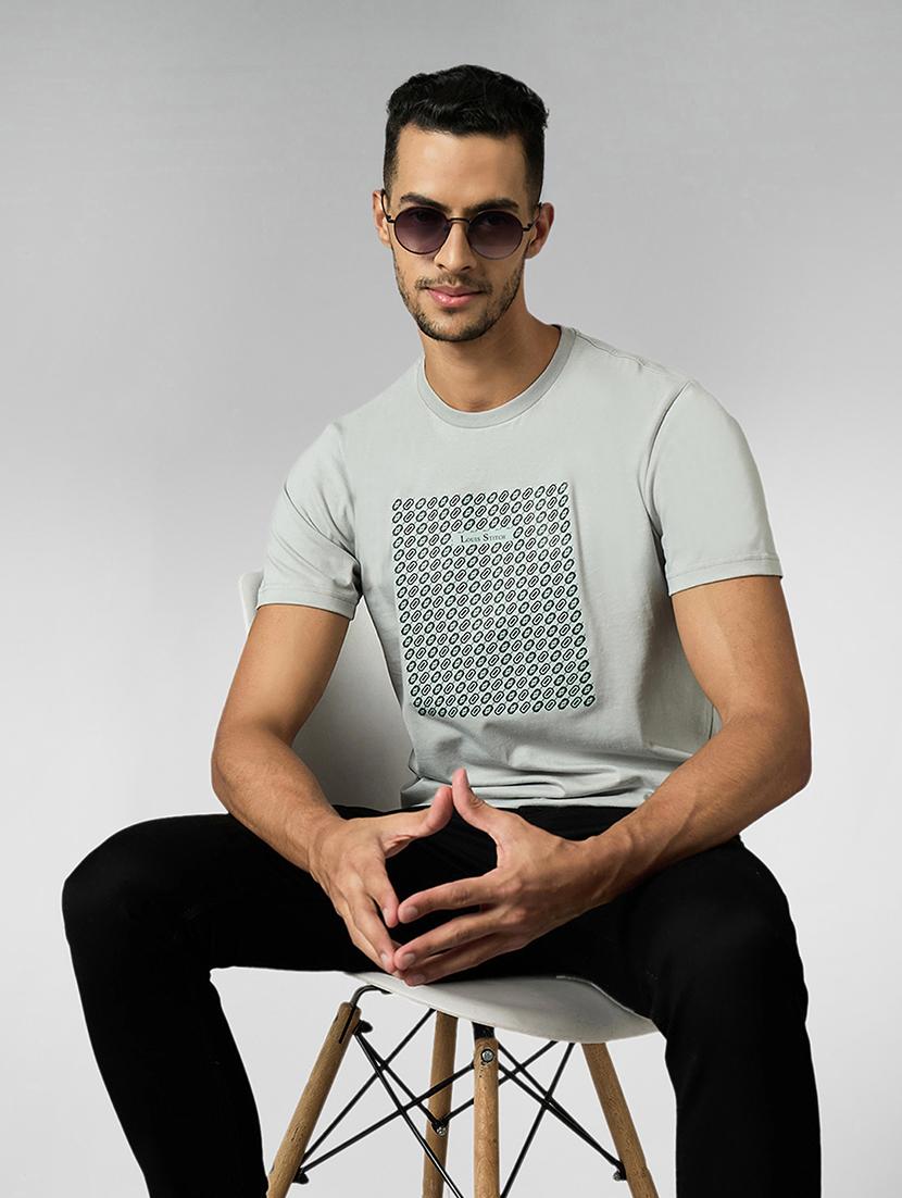 men front print round neck regular fit t-shirt