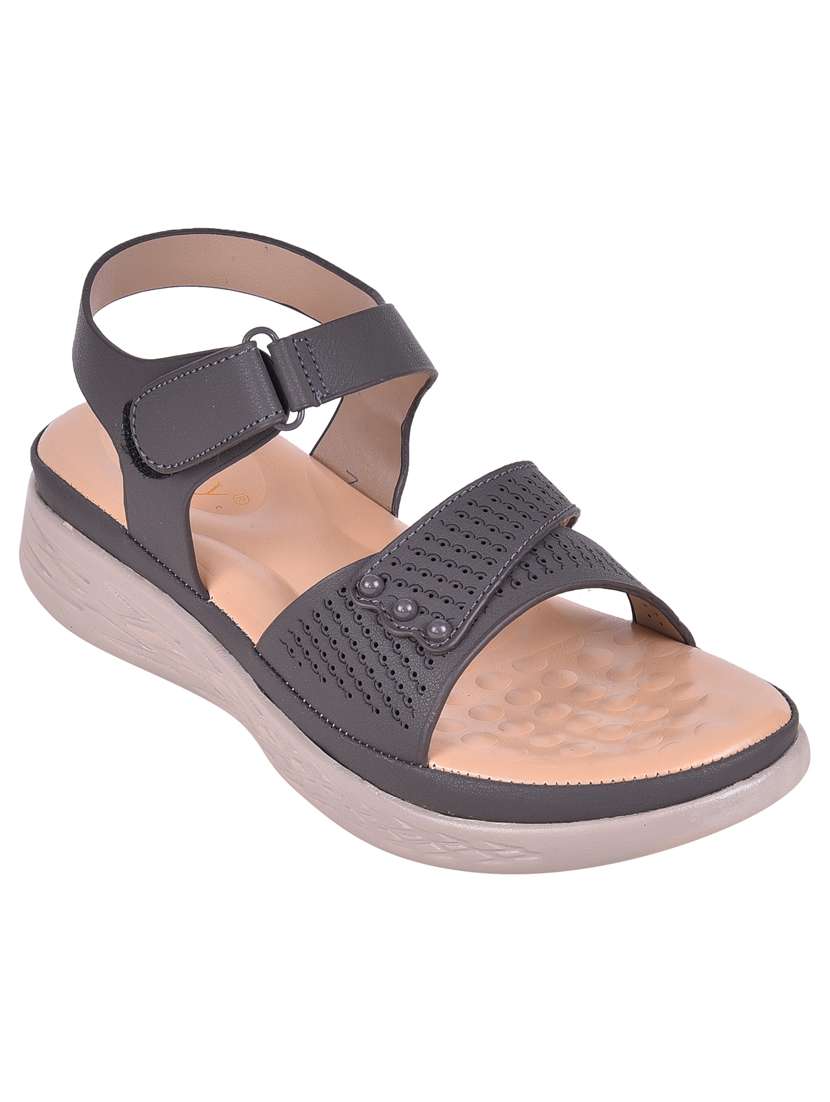 women grey ankle strap wedge - 21913187 - Standard Image - 1