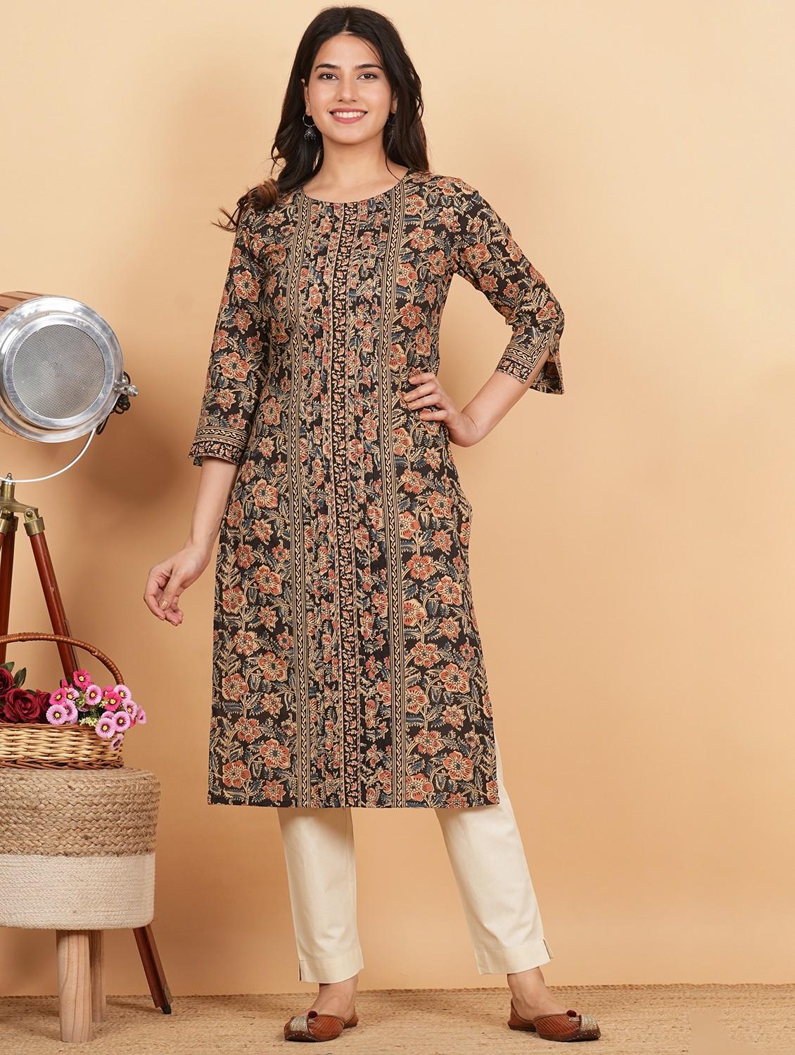 women three quarter sleeve straight kurta - 21913194 - Standard Image - 1