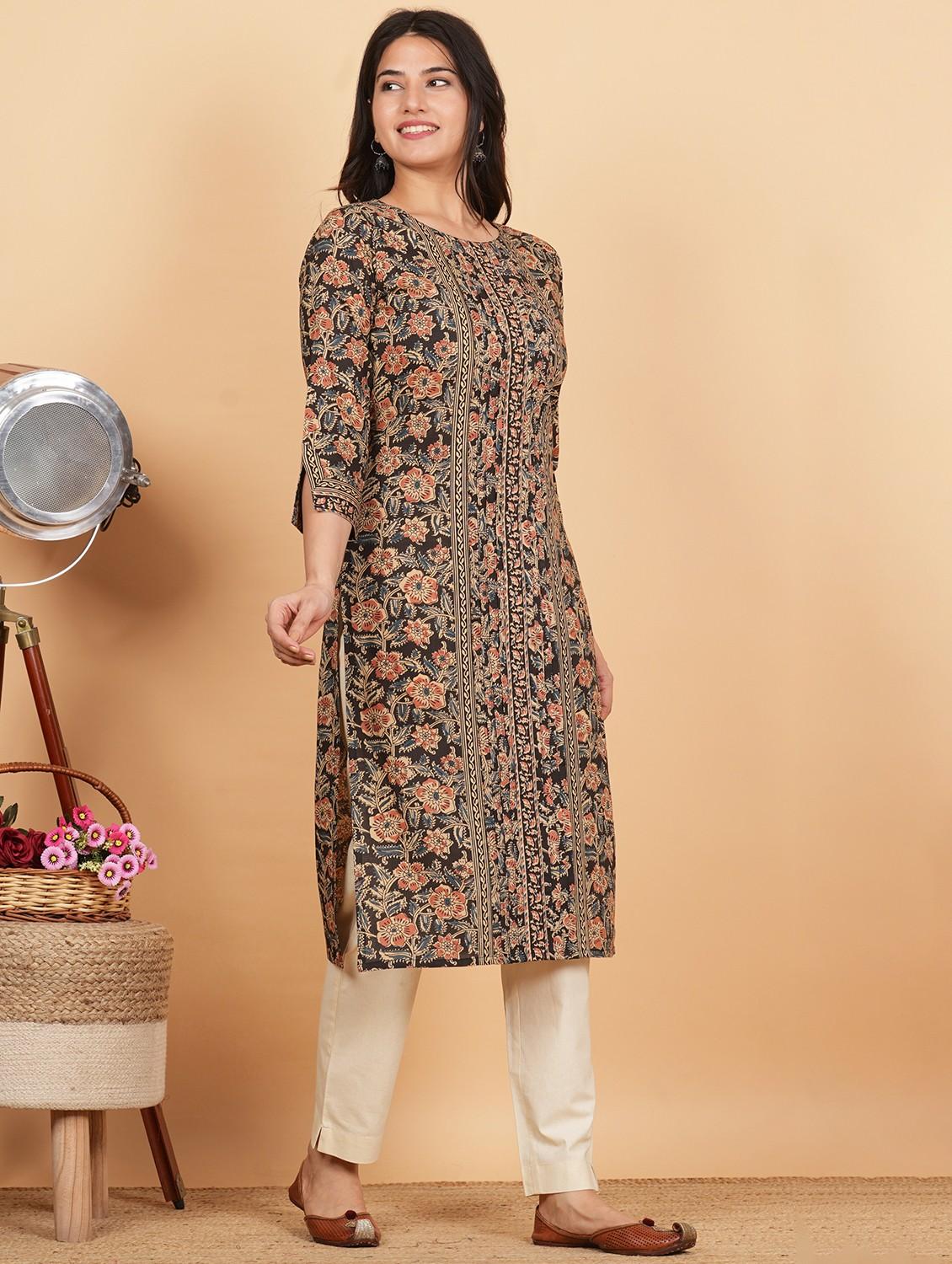 women three quarter sleeve straight kurta - 21913194 - Standard Image - 4