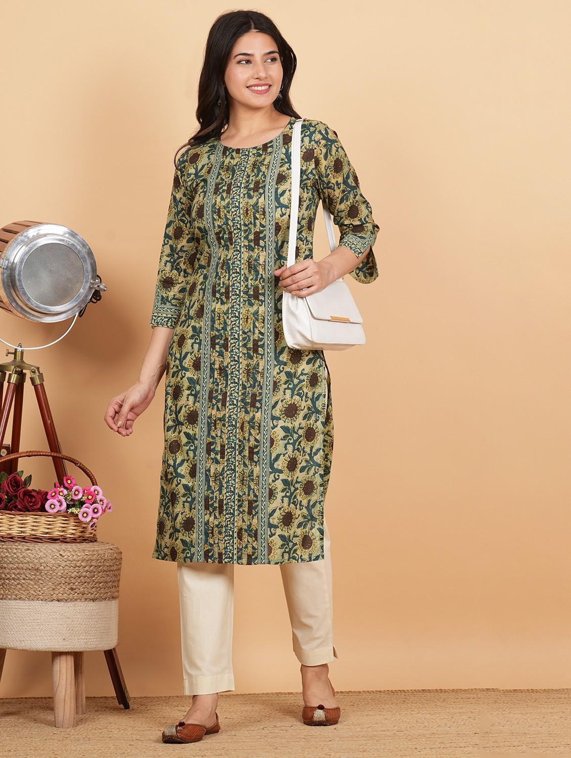 women three quarter sleeve straight kurta - 21913195 -  Zoom Image - 0