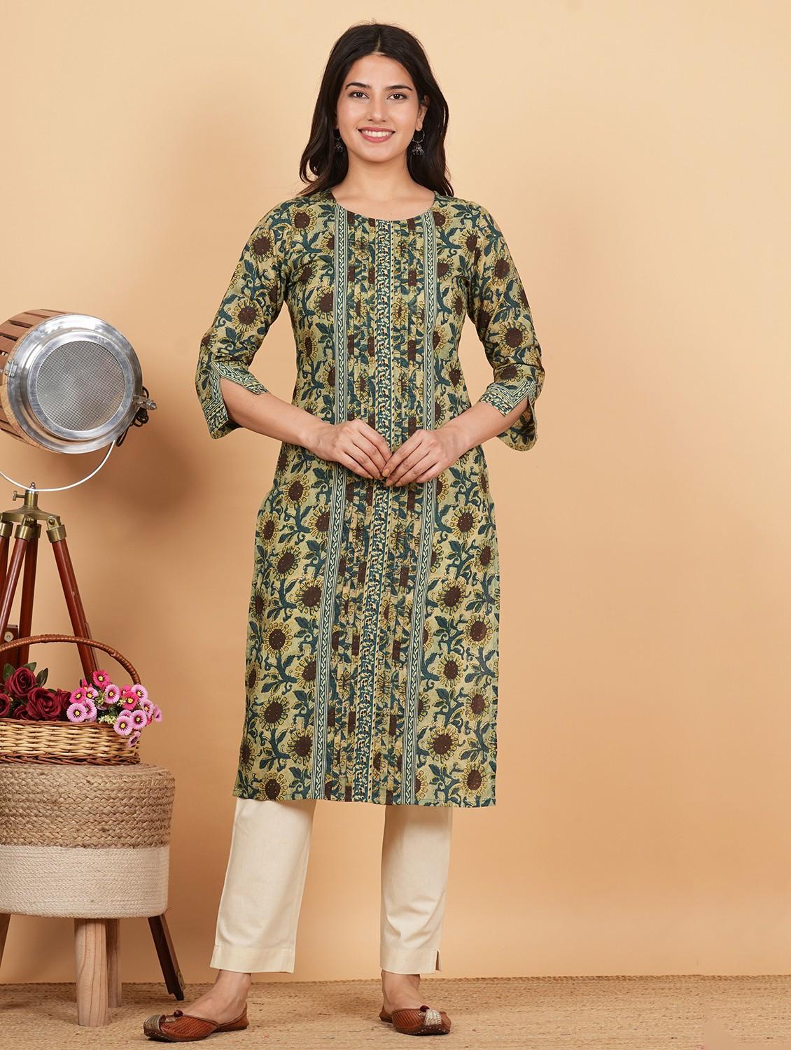 women three quarter sleeve straight kurta - 21913195 -  Standard Image - 1