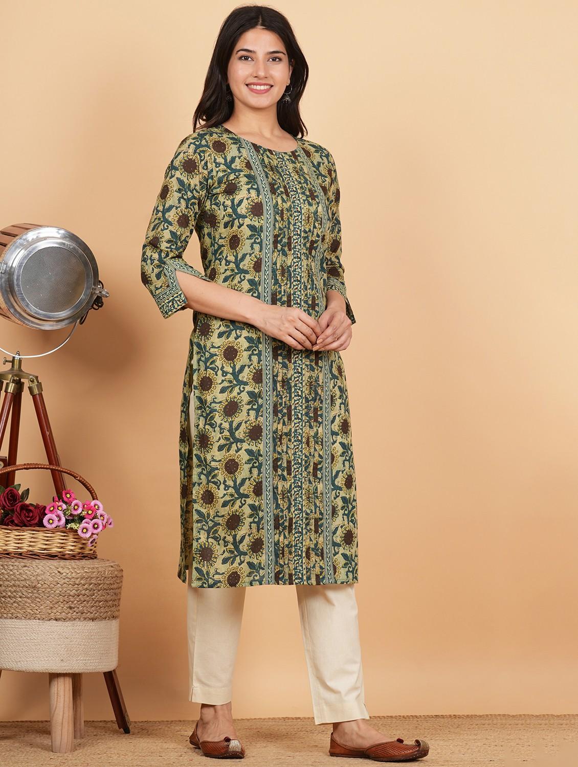 women three quarter sleeve straight kurta - 21913195 - Standard Image - 4