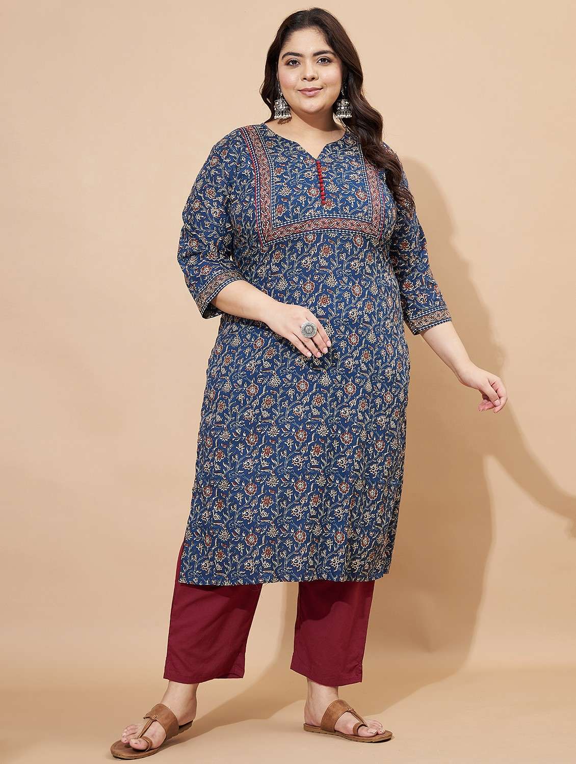 women plus size three quarter sleeve straight kurta - 21913197 -  Standard Image - 1