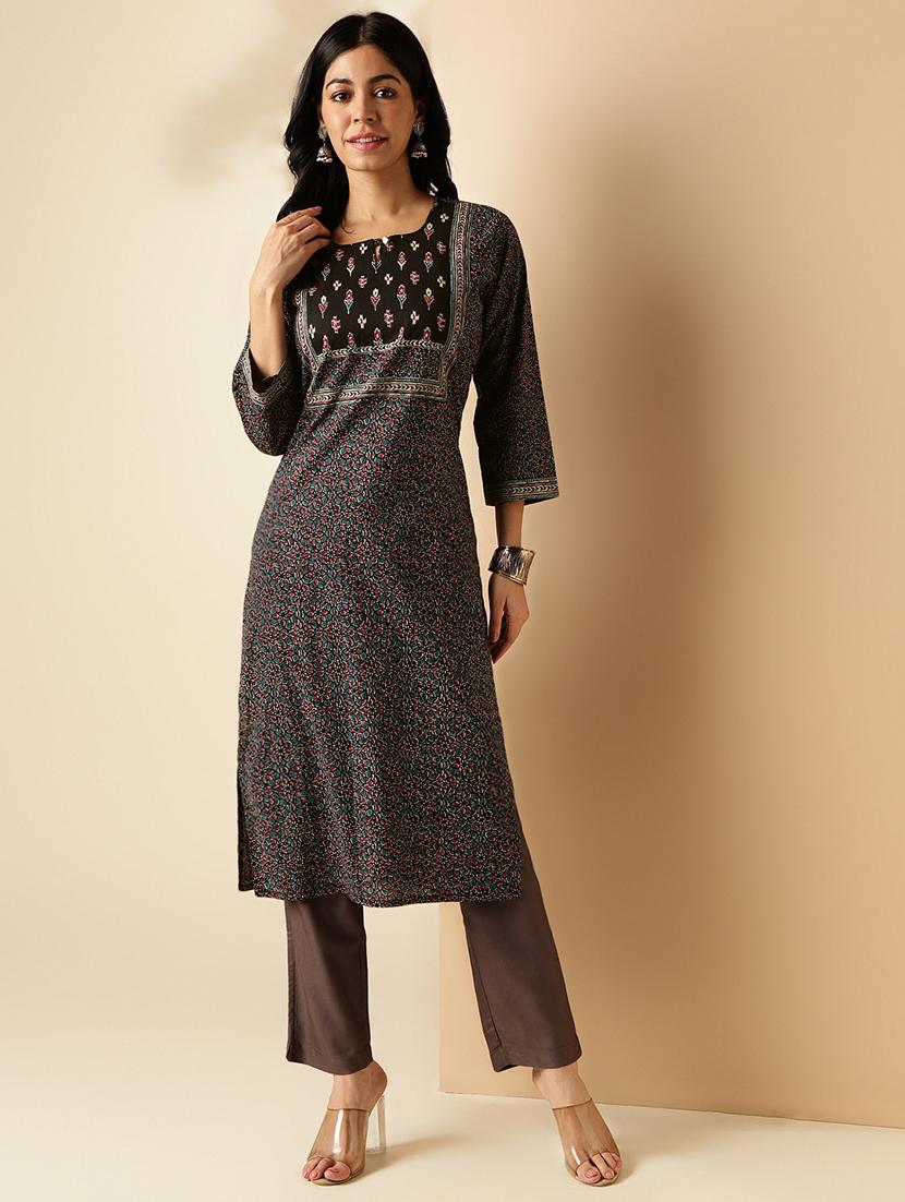 women printed three quarter sleeve straight kurta - 21913200 - Standard Image - 1