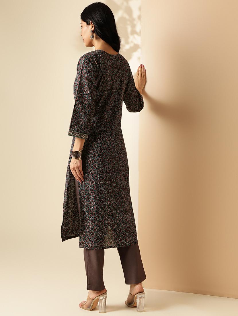 women printed three quarter sleeve straight kurta - 21913200 - Standard Image - 4