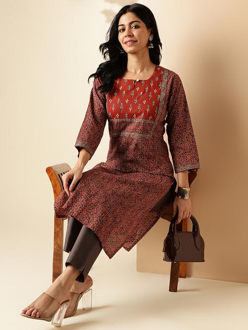 women printed three quarter sleeve straight kurta - 21913202 -  Standard Image - 0