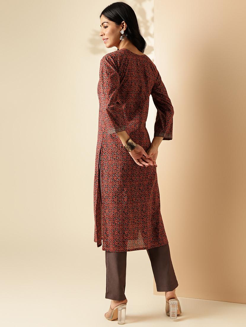 women printed three quarter sleeve straight kurta - 21913202 - Standard Image - 4