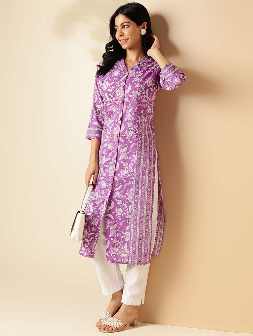 women three quarter sleeve straight kurta