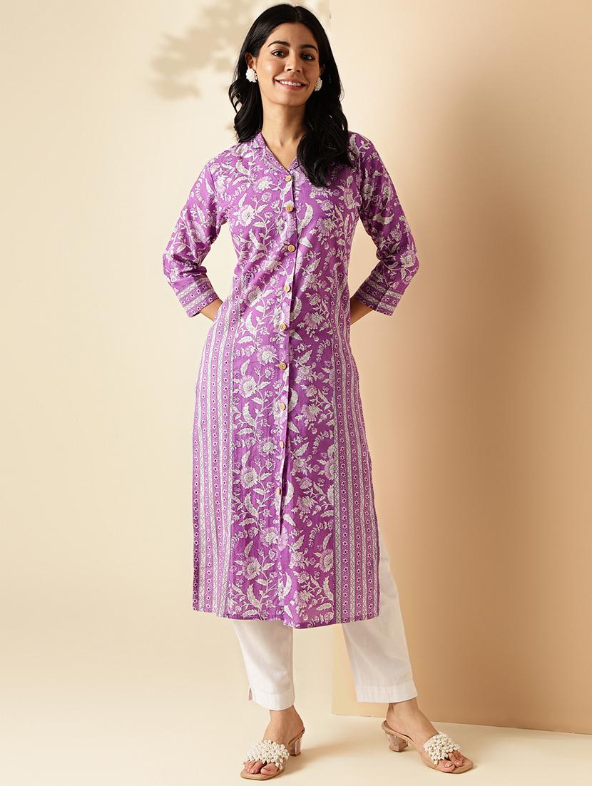 women three quarter sleeve straight kurta - 21913206 - Standard Image - 1