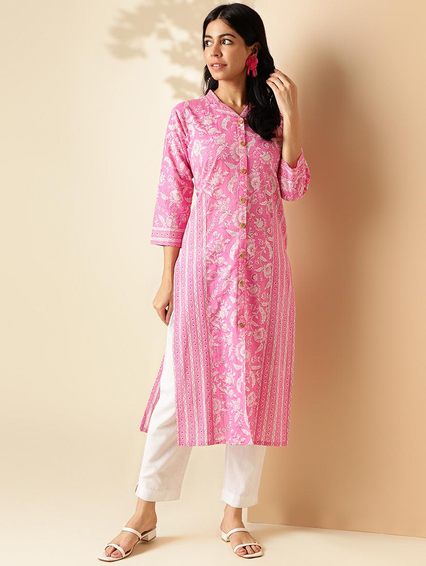 women printed three quarter sleeve straight kurta - 21913207 - Standard Image - 1