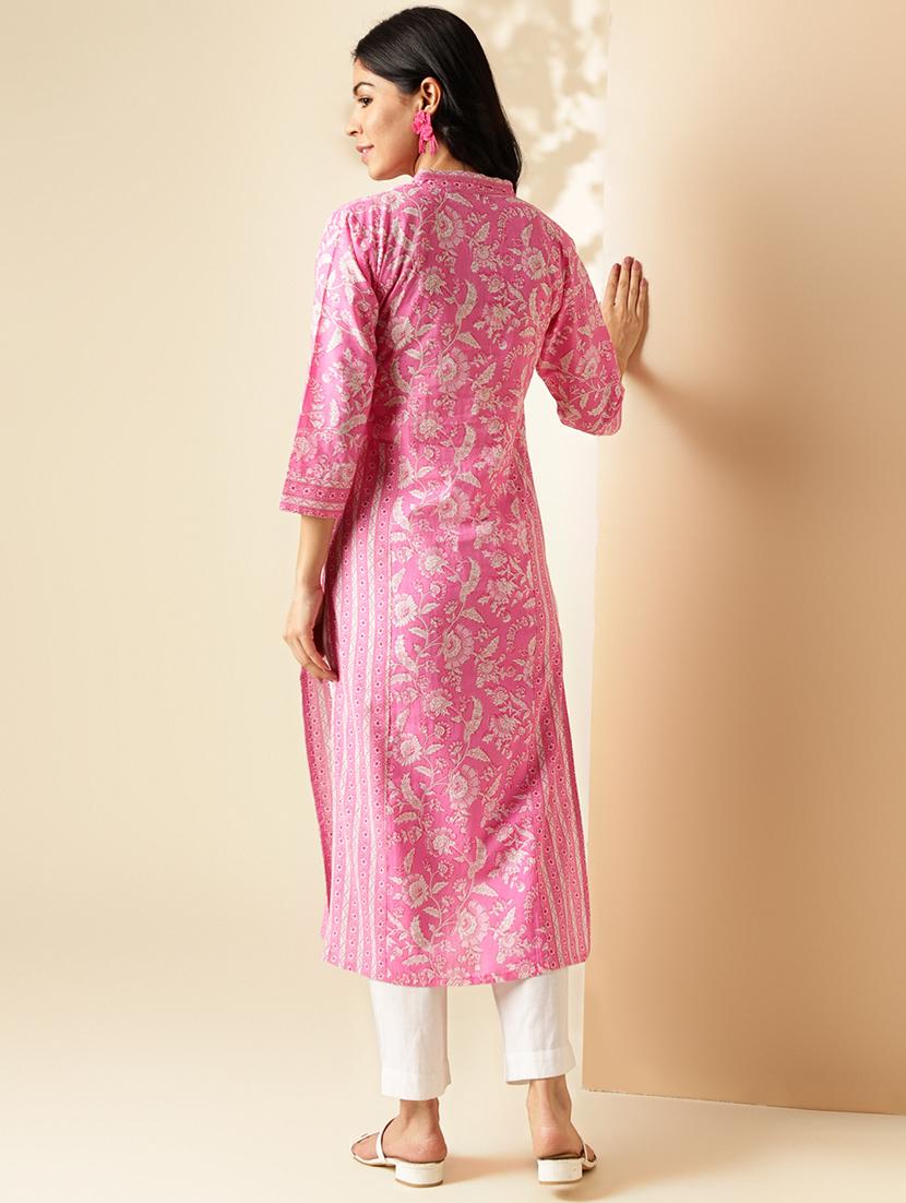 women printed three quarter sleeve straight kurta - 21913207 - Standard Image - 4