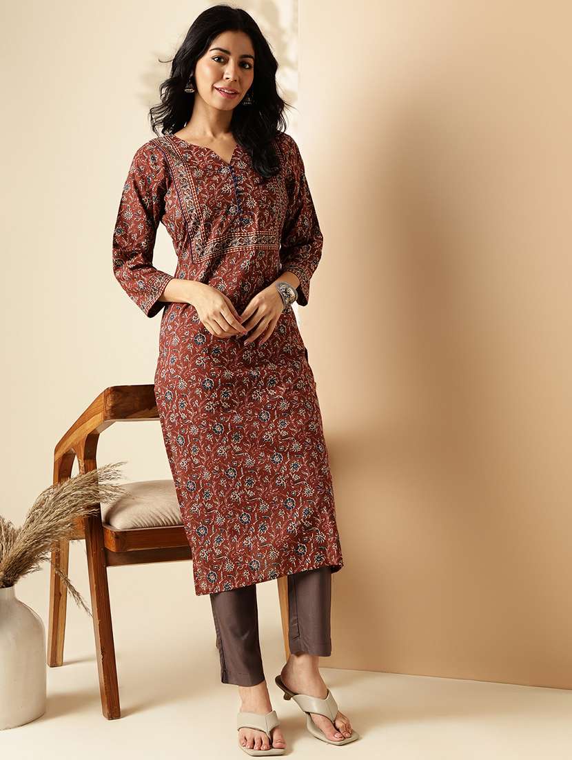 women three quarter sleeve straight kurta