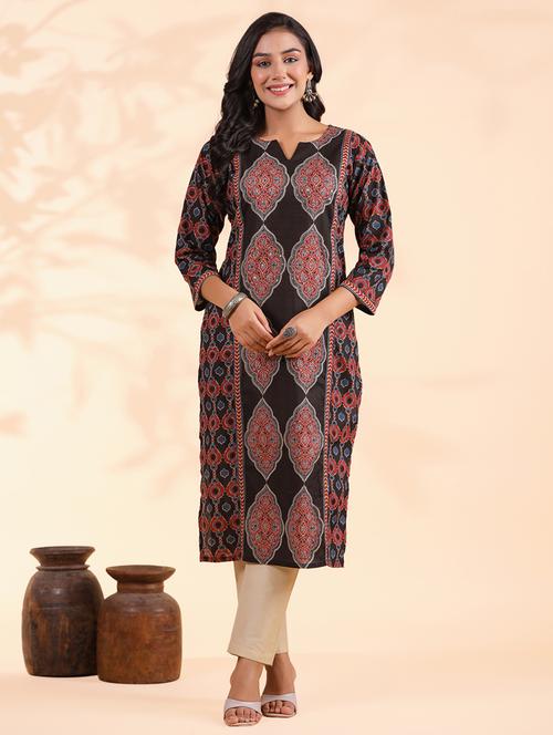 women three quarter sleeve straight kurta - 21913213 - Standard Image - 0