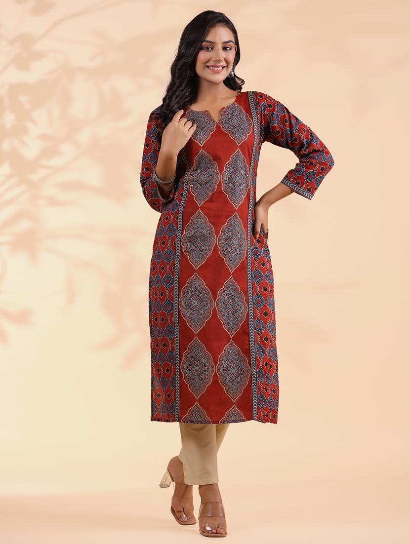 women three quarter sleeve straight kurta - 21913214 -  Standard Image - 1