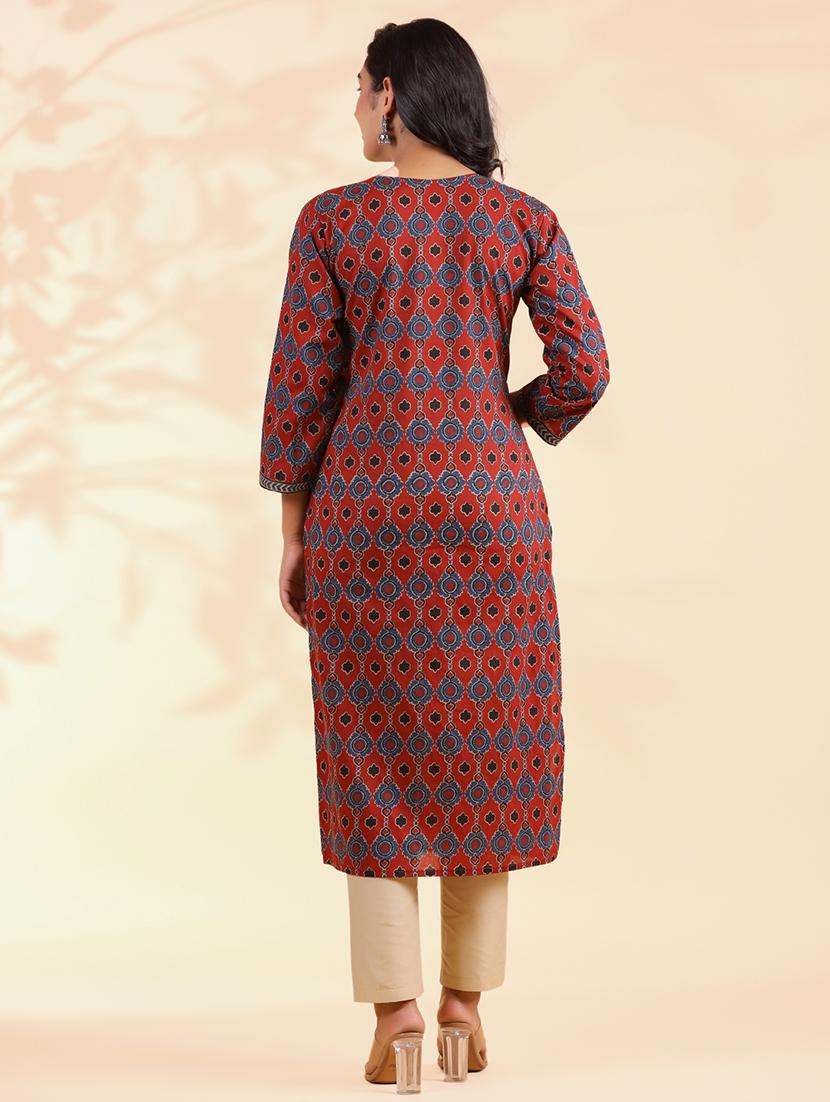women three quarter sleeve straight kurta - 21913214 - Standard Image - 4