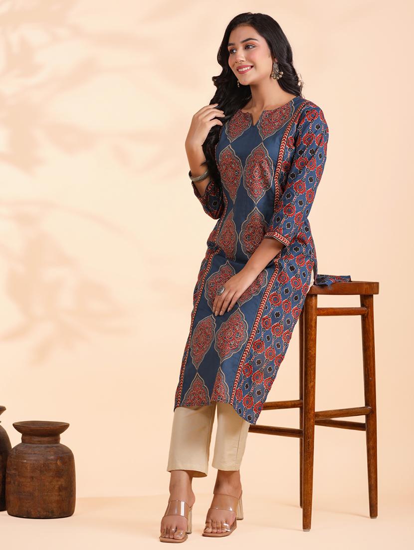 women three quarter sleeve straight kurta - 21913215 - Zoom Image - 0