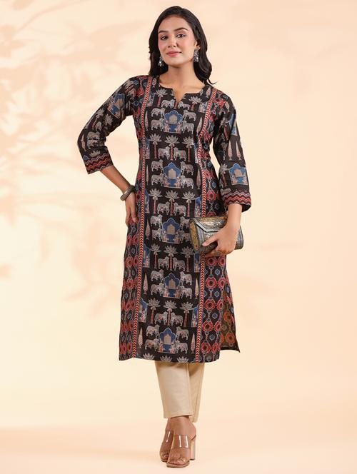 women three quarter sleeve straight kurta - 21913217 -  Standard Image - 0