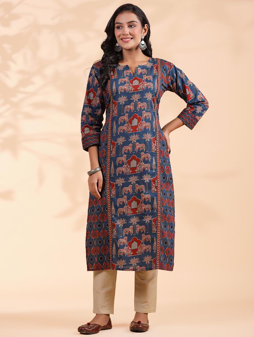 women three quarter sleeve straight kurta - 21913218 - Standard Image - 1