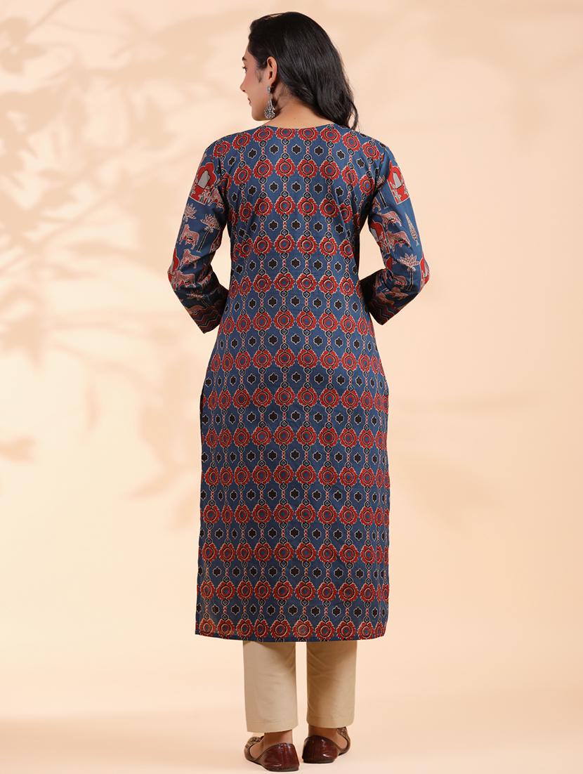 women three quarter sleeve straight kurta - 21913218 - Standard Image - 4