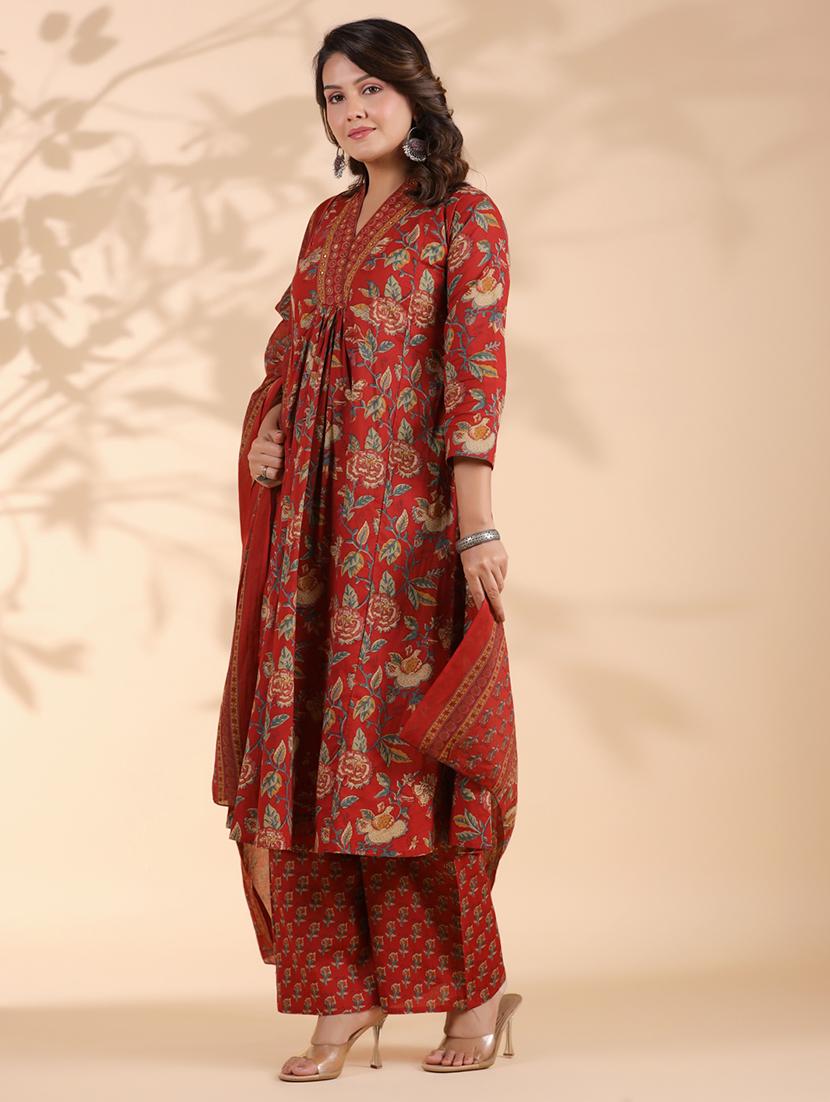 women three quarter sleeve kurta palazzo with dupatta set - 21913222 - Standard Image - 1
