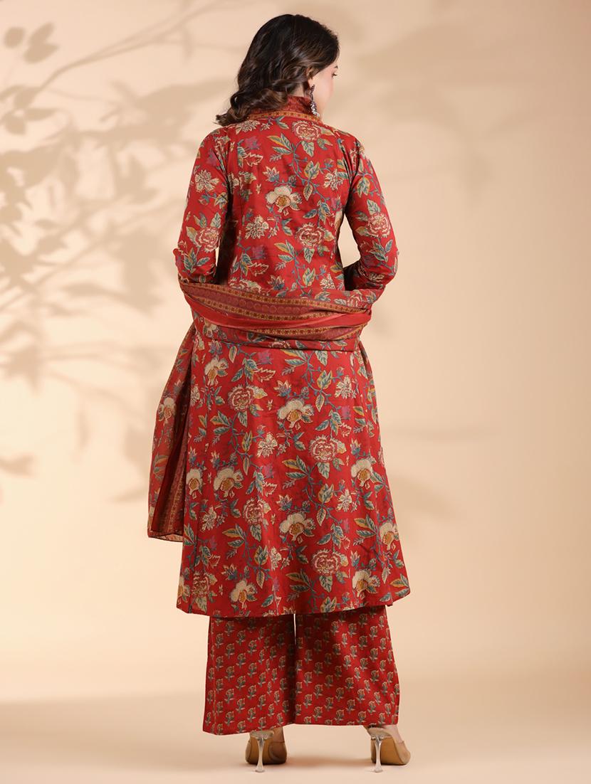 women three quarter sleeve kurta palazzo with dupatta set - 21913222 - Standard Image - 4