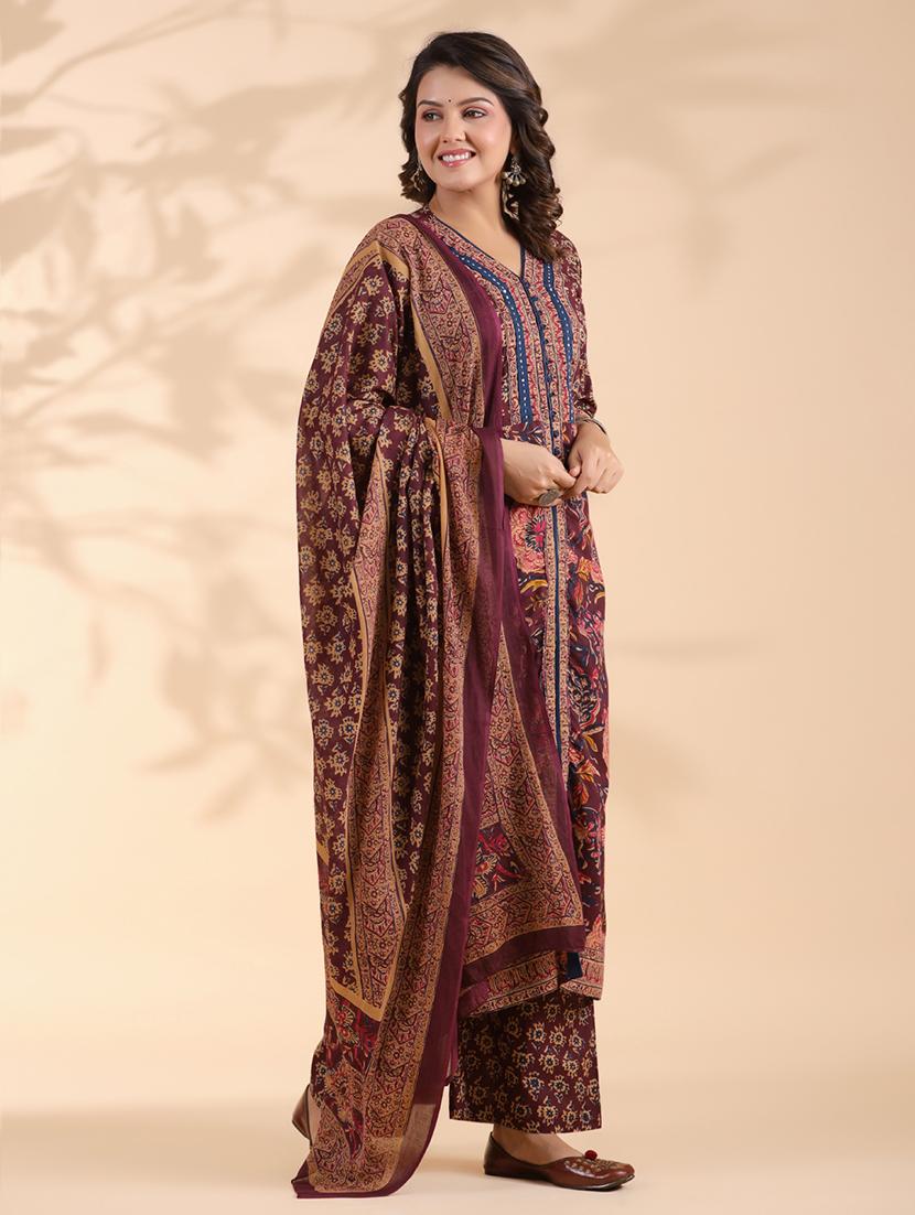 women three quarter sleeve kurta palazzo with dupatta set - 21913225 - Standard Image - 1