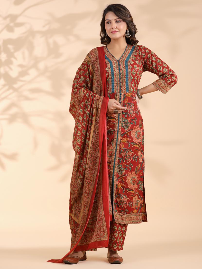 women three quarter sleeve kurta palazzo with dupatta set - 21913226 - Standard Image - 1