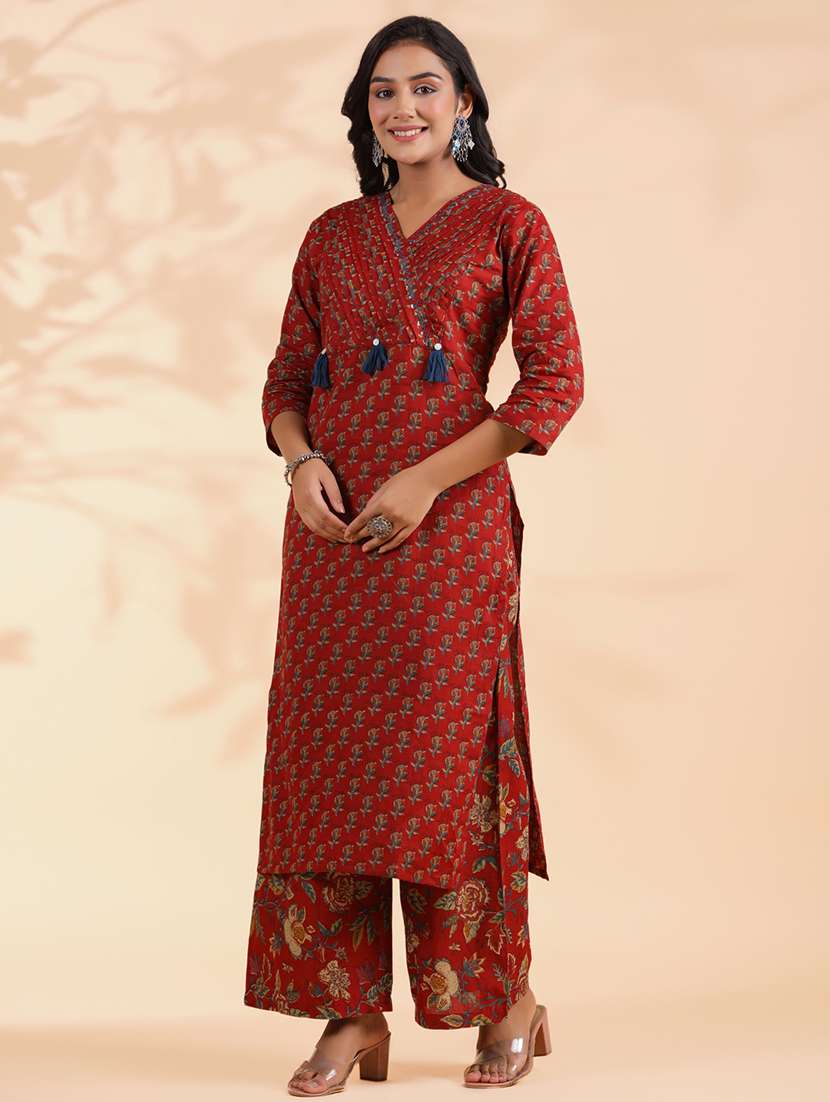 women three quarter sleeve kurta palazzo with dupatta set - 21913228 - Standard Image - 1