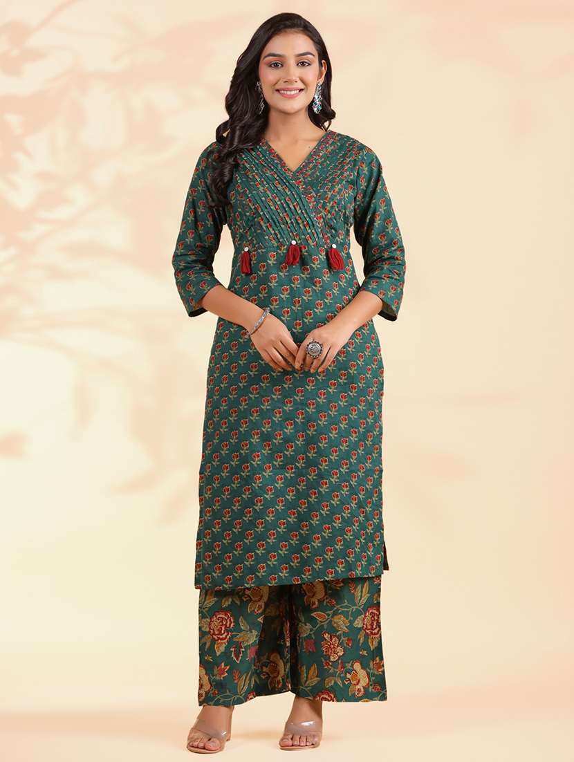women three quarter sleeve kurta palazzo with dupatta set - 21913229 -  Standard Image - 1