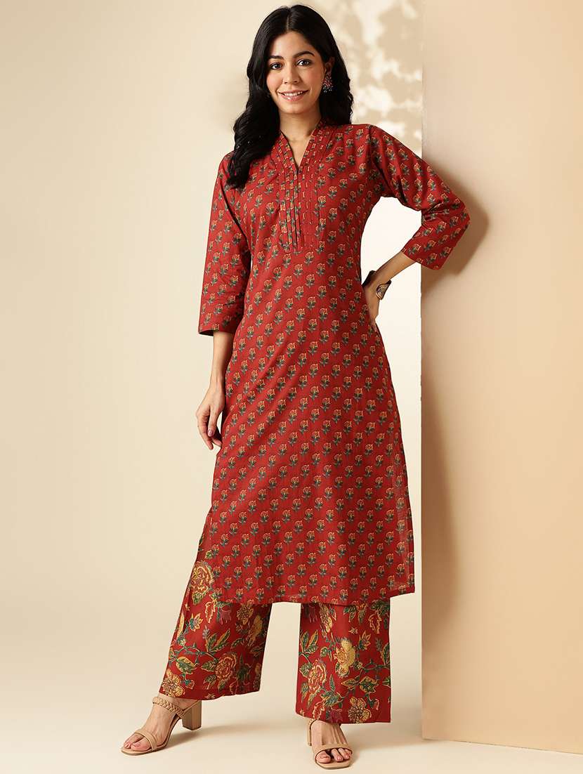 women three quarter sleeve kurta palazzo set