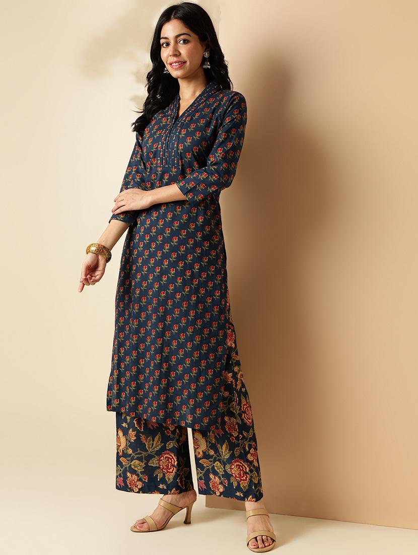 women three quarter sleeve kurta palazzo set - 21913240 -  Standard Image - 1