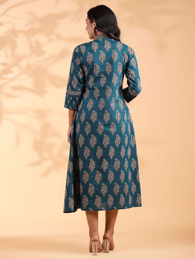women printed three quarter sleeve a-line ethnic dress - 21913256 - Standard Image - 6