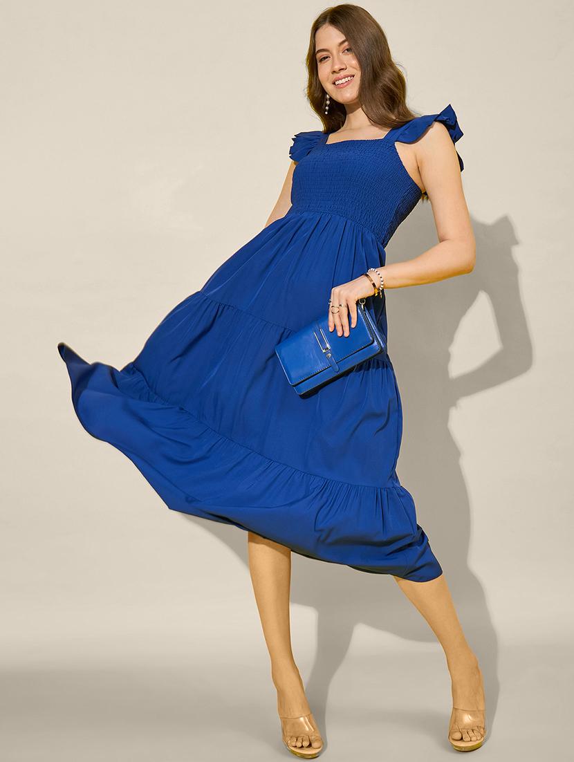 women blue solid sleeveless tiered dress - 21913292 -  Zoom Image - 0