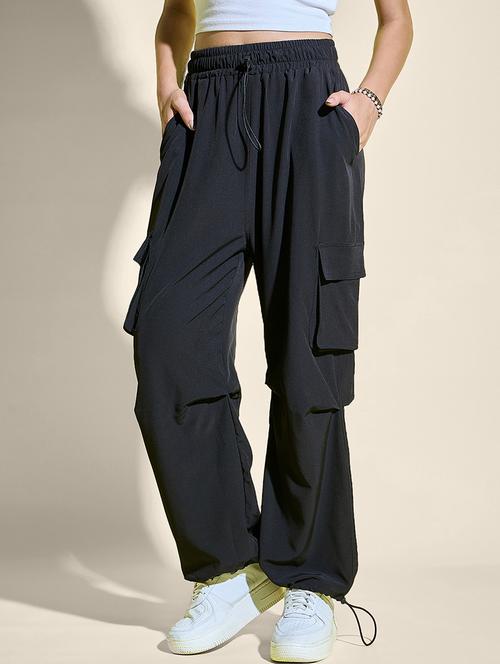 women solid high rise parachute pants - 21913296 - Standard Image - 0