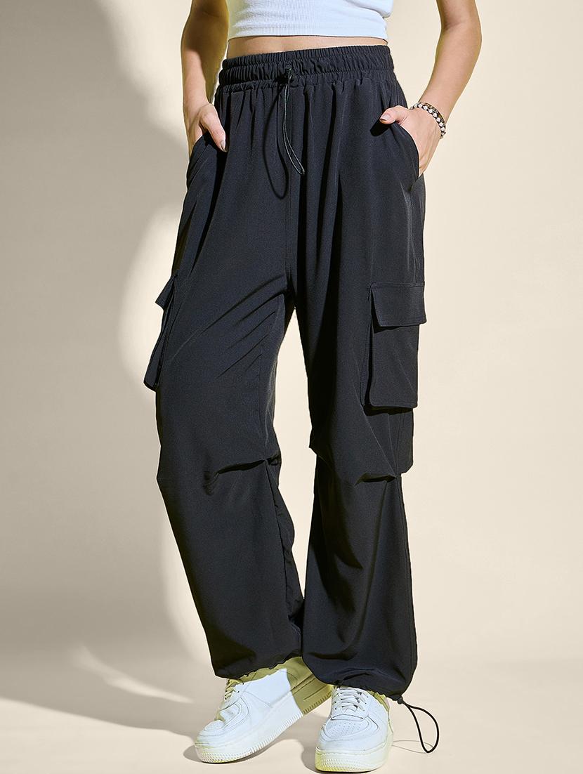 women solid high rise parachute pants - 21913296 - Zoom Image - 0