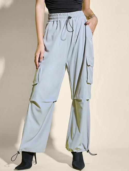 women solid high rise parachute pants - 21913297 - Standard Image - 0