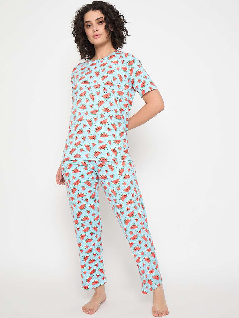 women printed nightwear pyjama set - 21913313 -  Standard Image - 1
