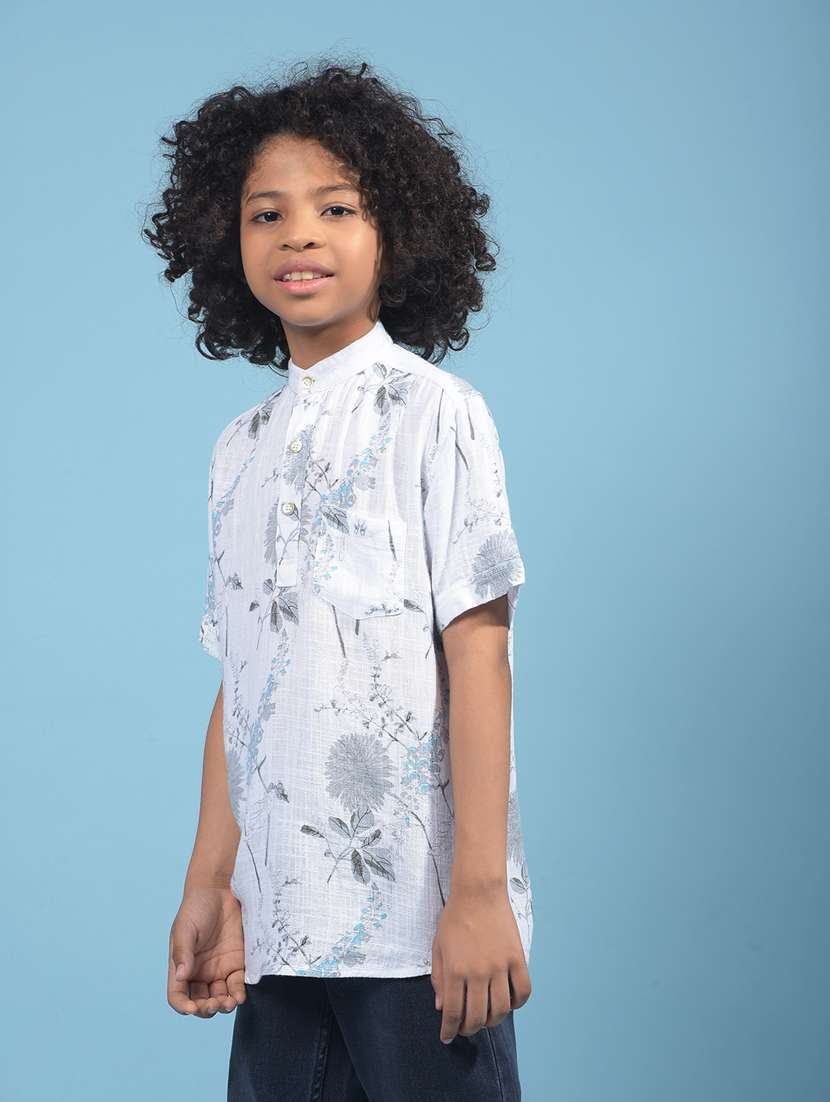 boys floral printed mandarin neck short kurta  - 21913474 -  Standard Image - 1