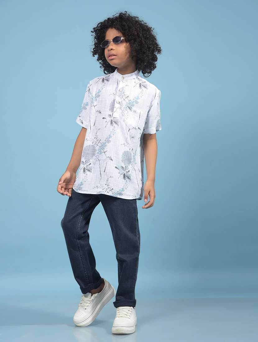 boys floral printed mandarin neck short kurta  - 21913474 -  Standard Image - 4