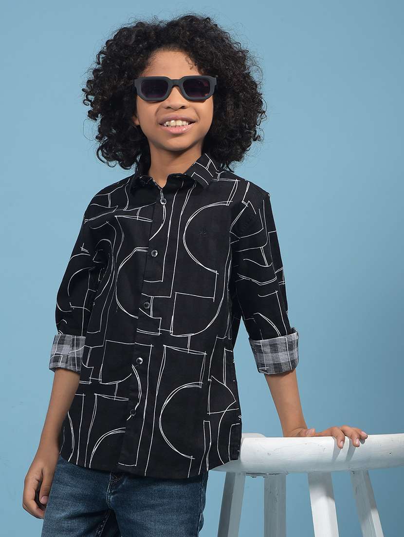 boys printed collared long sleeves shirt