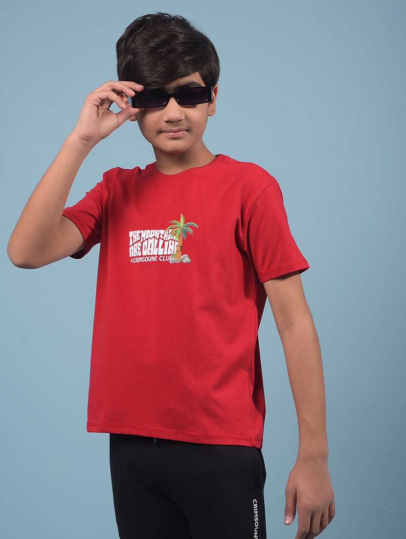 boys front & back printed round neck t-shirt